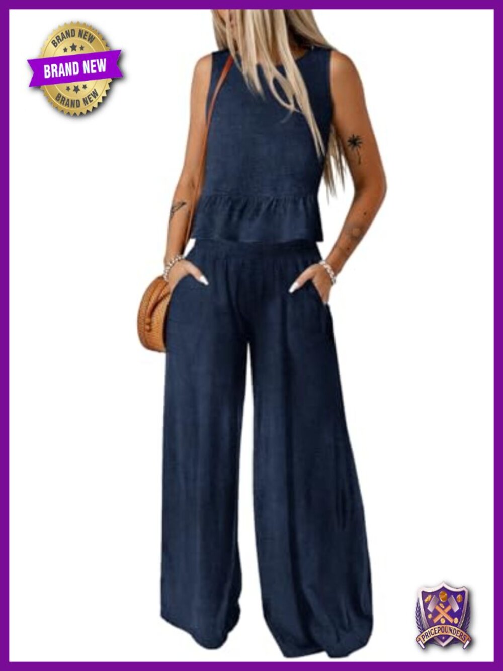 Women's 2 Piece Outfit Sleeveless Tank Top Wide Leg Pants Set Casual